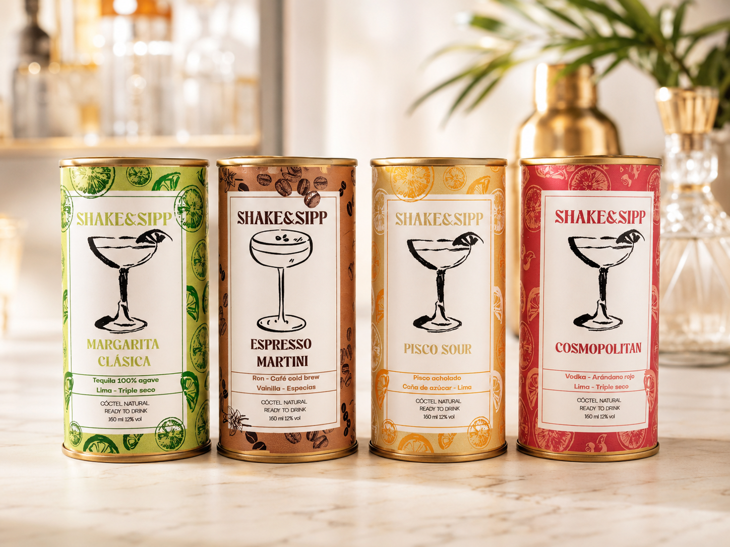 Cócteles en lata Shake&Sipp: Margarita, Espresso Martini, Pisco Sour y Cosmopolitan